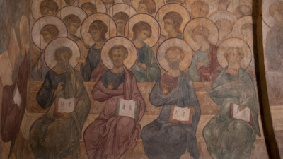 pictură cu sfinți din Biserica Ortodoxă