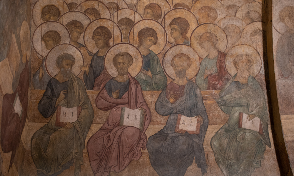 pictură cu sfinți din Biserica Ortodoxă