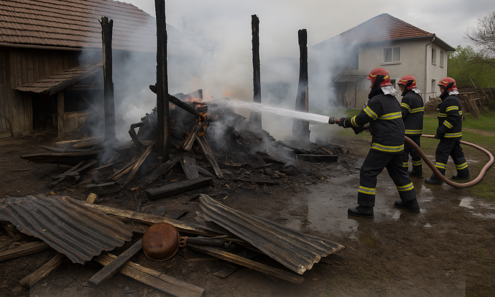 Incendiu puternic în Recea Mică: trei anexe gospodărești distruse de flăcări