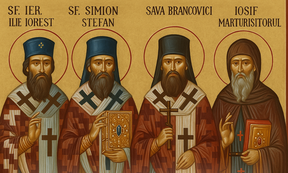 Icoana cu Sfinții Ierarhi Ilie Iorest, Simion Ștefan, Sava Brancovici și Iosif Mărturisitorul, pomeniți pe 24 aprilie de Biserica Ortodoxă Română