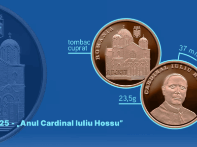 Moneda BNR de 1 leu din tombac cuprat, dedicată Cardinalului Iuliu Hossu, lansată în 2025